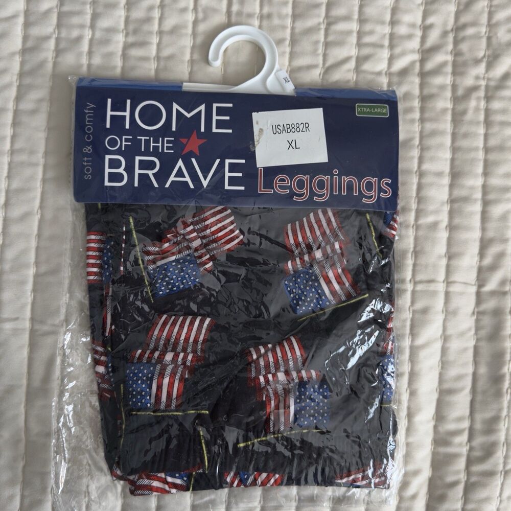 Women’s Home Of The Brave Patriotic United States Flag Leggings USA Xl